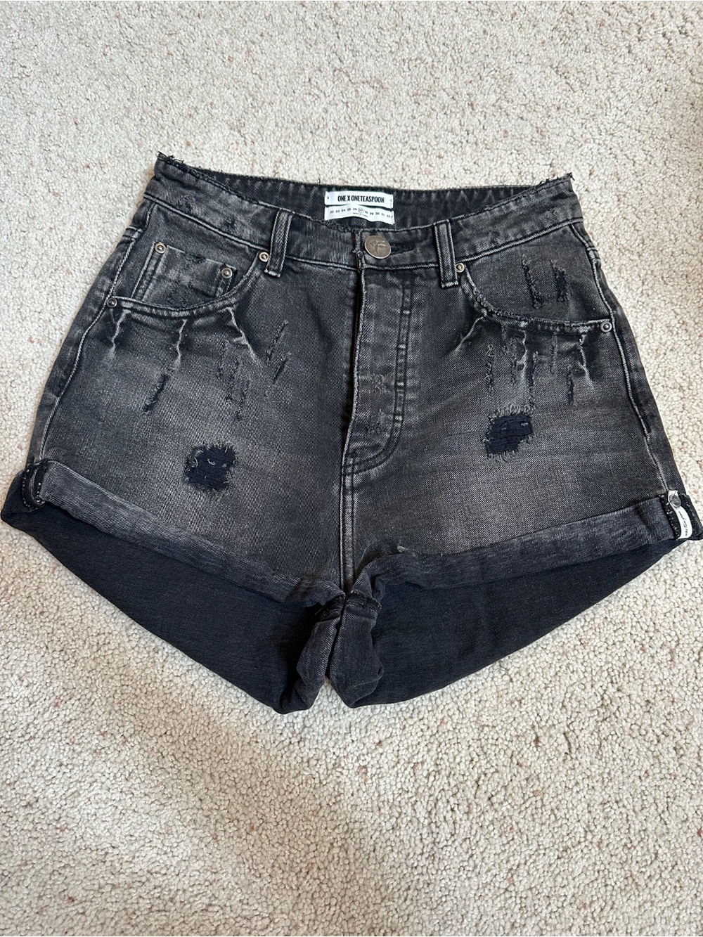 One Teaspoon Black High Rise Distressed Bandit Shorts Sz 27 Cotton Closet Staple